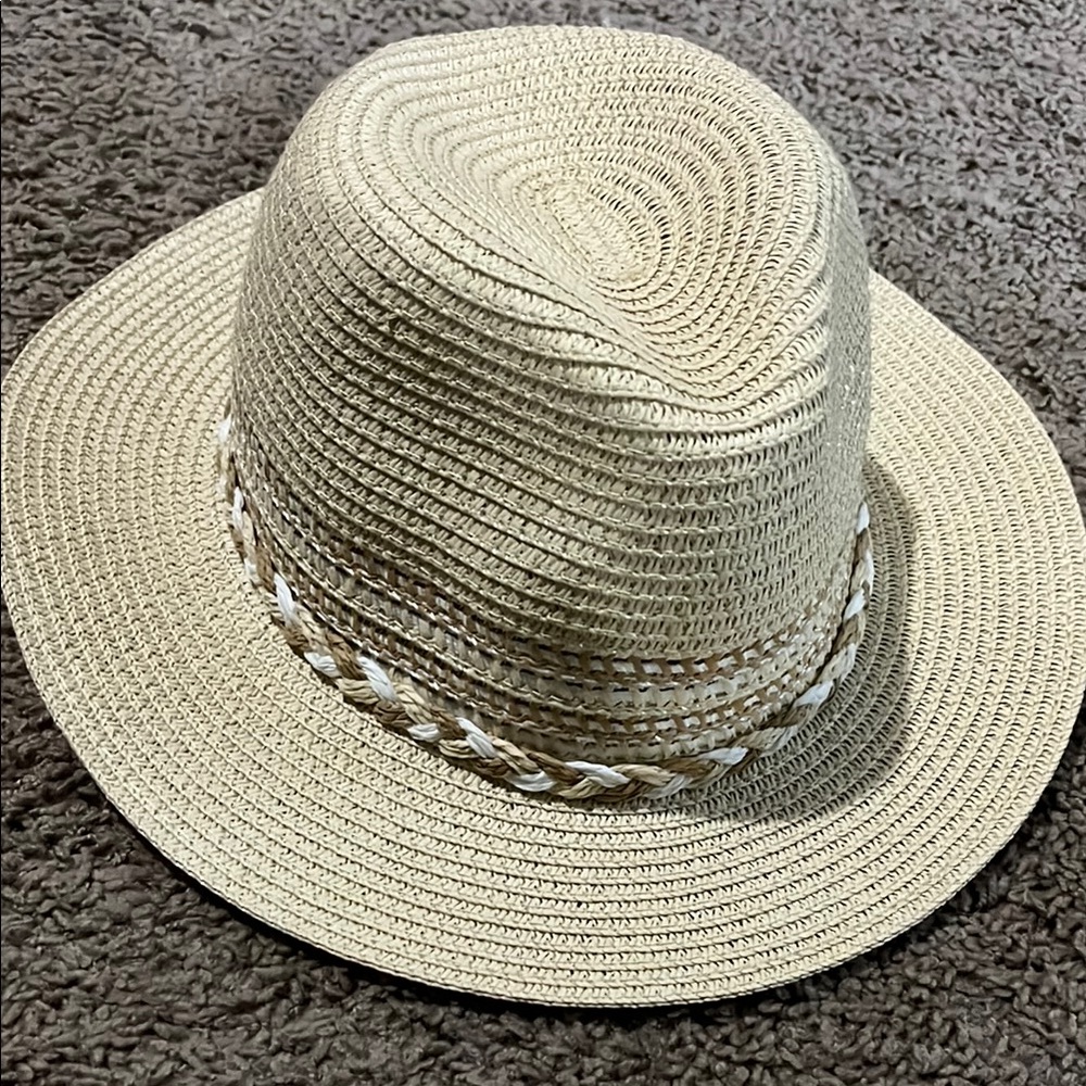 Anthropologie Tan and White Wide-Brim Hat